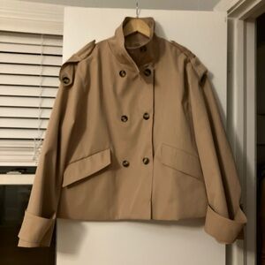 Women's Cropped Tan Double-Breasted Trench